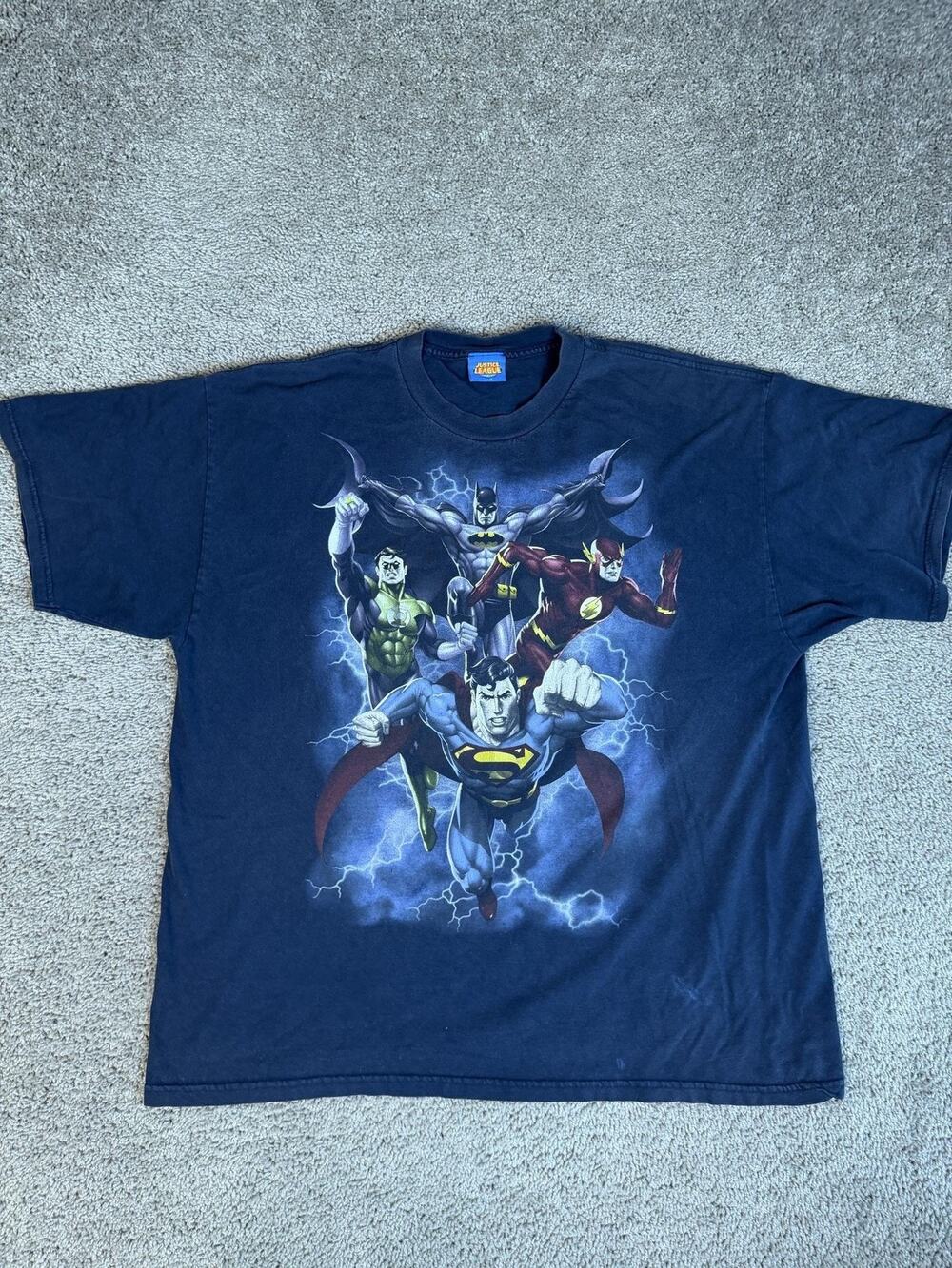 Justice League Shirt Mens 2XL Blue Superheroes Graphic Crew Neck Cotton